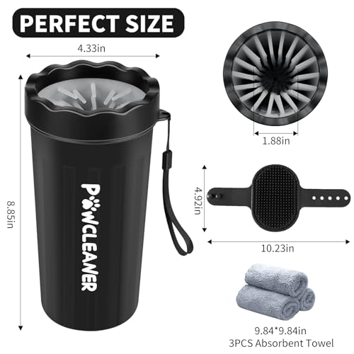 Comotech Large Dog Paw Washer Kit: 7-Piece Set with Silicone Brush, Bath Brush, Toothbrushes & Towels (Fits 2.5-3.5 Inch Paws, Black)
