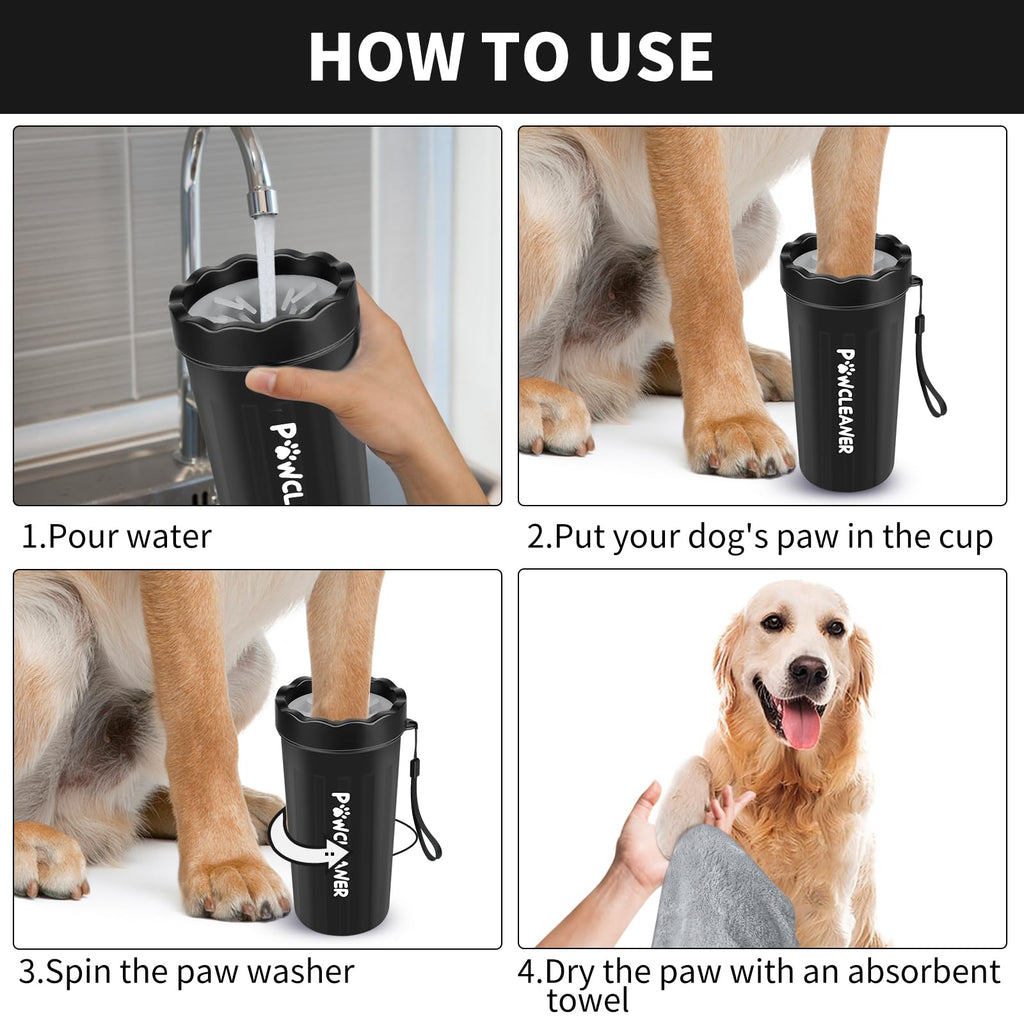 Comotech Large Dog Paw Washer Kit: 7-Piece Set with Silicone Brush, Bath Brush, Toothbrushes & Towels (Fits 2.5-3.5 Inch Paws, Black)
