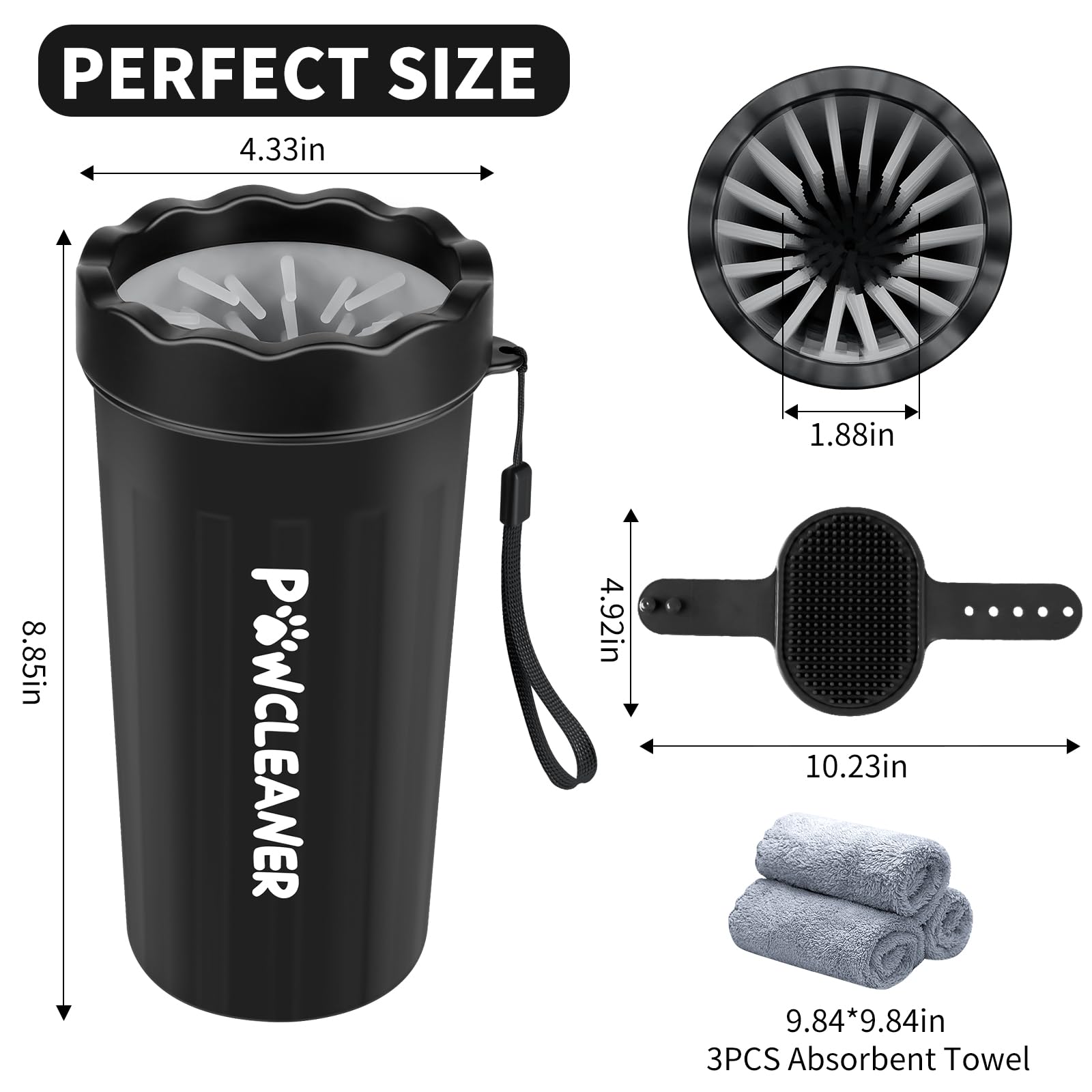 Comotech Large Dog Paw Washer Kit: 7-Piece Set with Silicone Brush, Bath Brush, Toothbrushes & Towels (Fits 2.5-3.5 Inch Paws, Black)