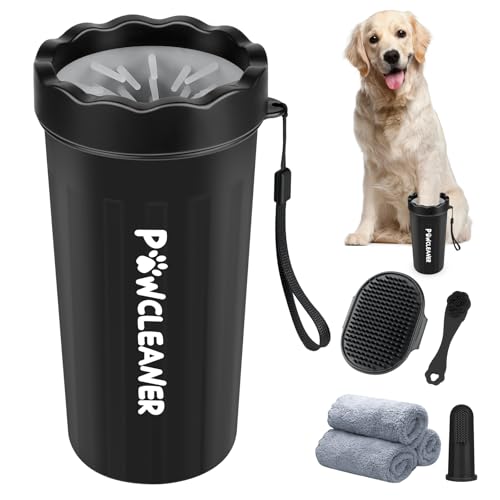 Comotech Large Dog Paw Washer Kit: 7-Piece Set with Silicone Brush, Bath Brush, Toothbrushes & Towels (Fits 2.5-3.5 Inch Paws, Black)