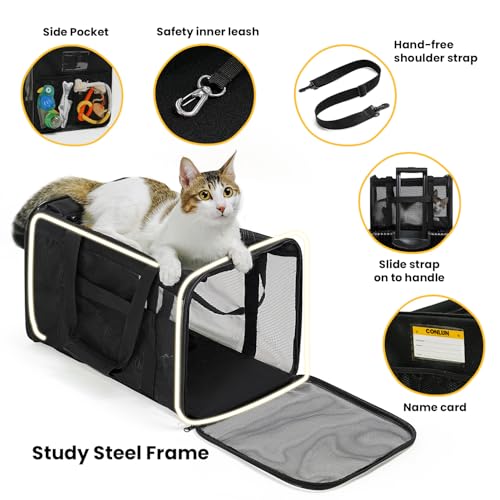 Conlun Soft-Sided Cat Carrier Bag – 17x11x11 Inch, Airline Approved, Collapsible, Black