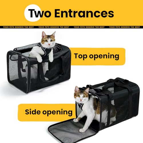 Conlun Soft-Sided Cat Carrier Bag – 17x11x11 Inch, Airline Approved, Collapsible, Black