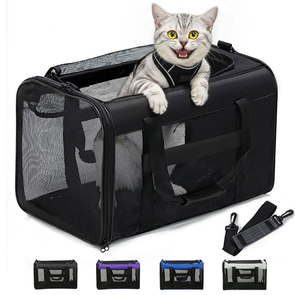Conlun Soft-Sided Cat Carrier Bag – 17x11x11 Inch, Airline Approved, Collapsible, Black