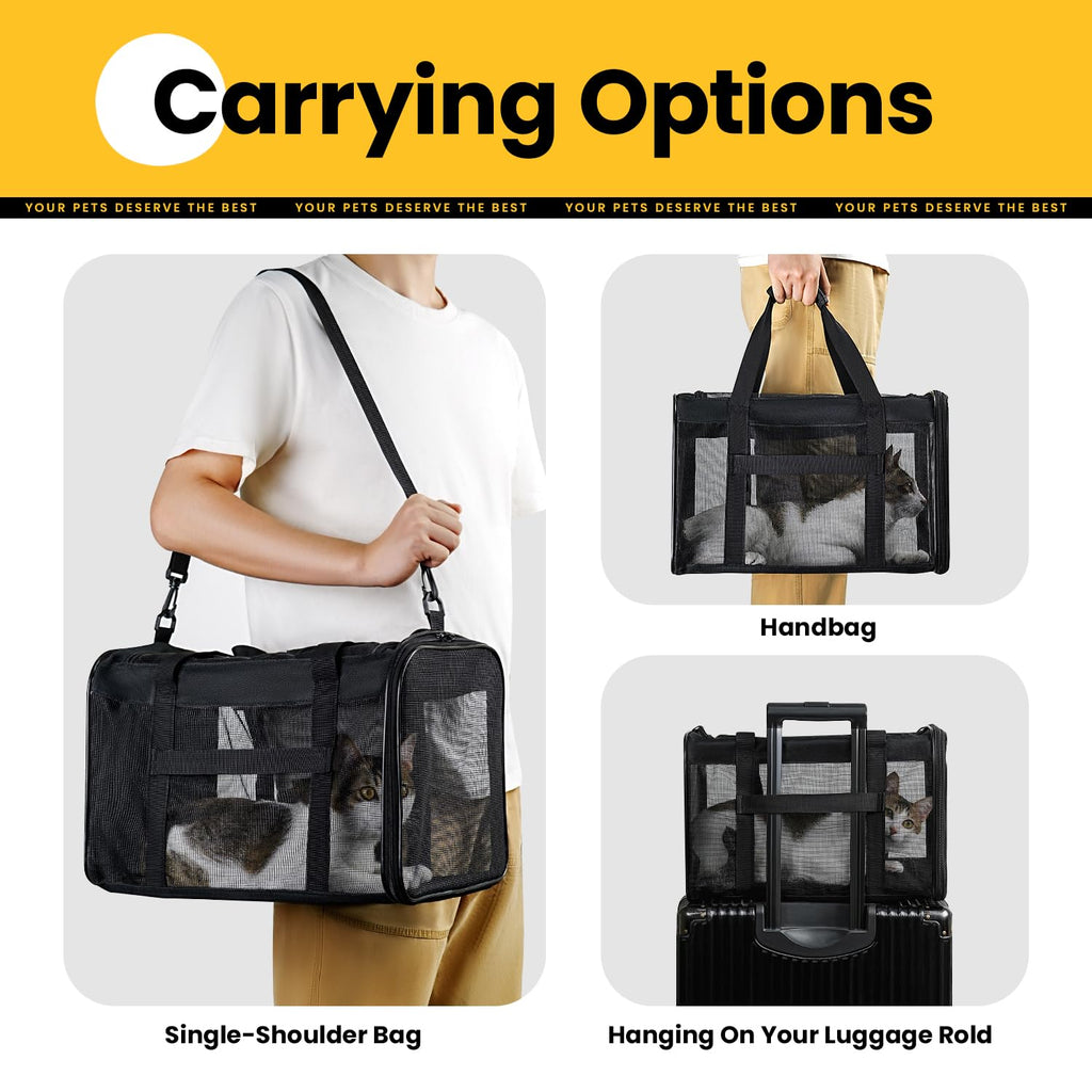 Conlun Soft-Sided Cat Carrier Bag – 17x11x11 Inch, Airline Approved, Collapsible, Black