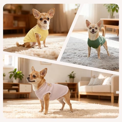 COOHAMS 3-Pack Waffle-Knit Pet Shirts – Sleeveless Tees for Cats & Small Dogs (XX-Large)