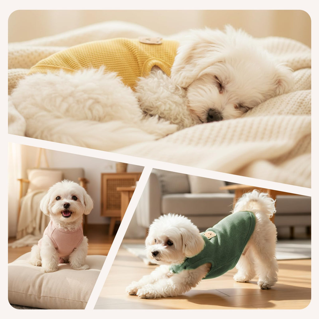 COOHAMS 3-Pack Waffle-Knit Pet Shirts – Sleeveless Tees for Cats & Small Dogs (XX-Large)