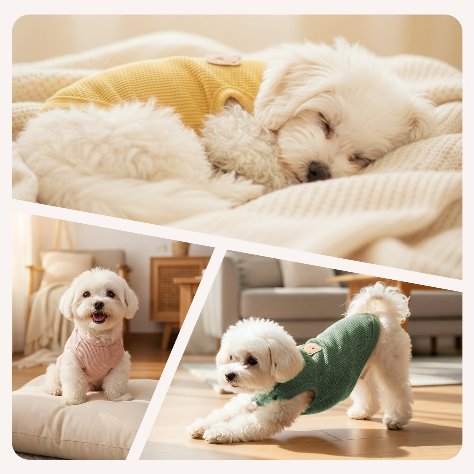 COOHAMS 3-Pack Waffle-Knit Pet Shirts – Sleeveless Tees for Cats & Small Dogs (XX-Large)
