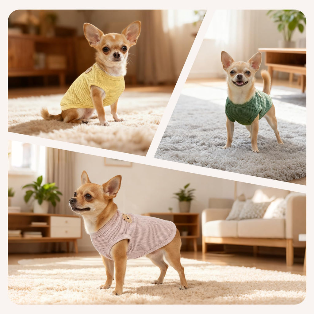 COOHAMS 3-Pack Waffle-Knit Pet Shirts – Sleeveless Tees for Cats & Small Dogs (XX-Large)