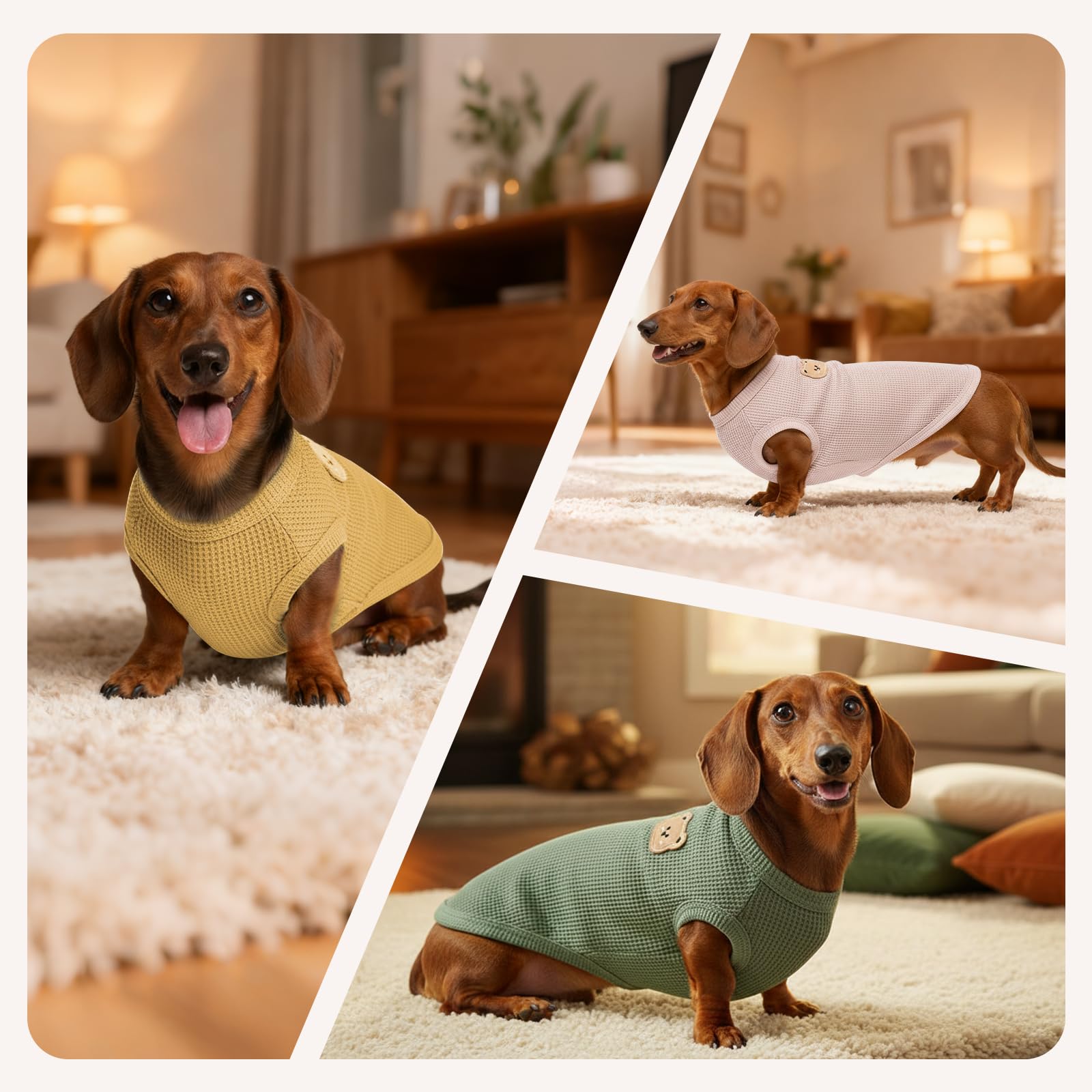 COOHAMS 3-Pack Waffle-Knit Pet Shirts – Sleeveless Tees for Cats & Small Dogs (XX-Large)