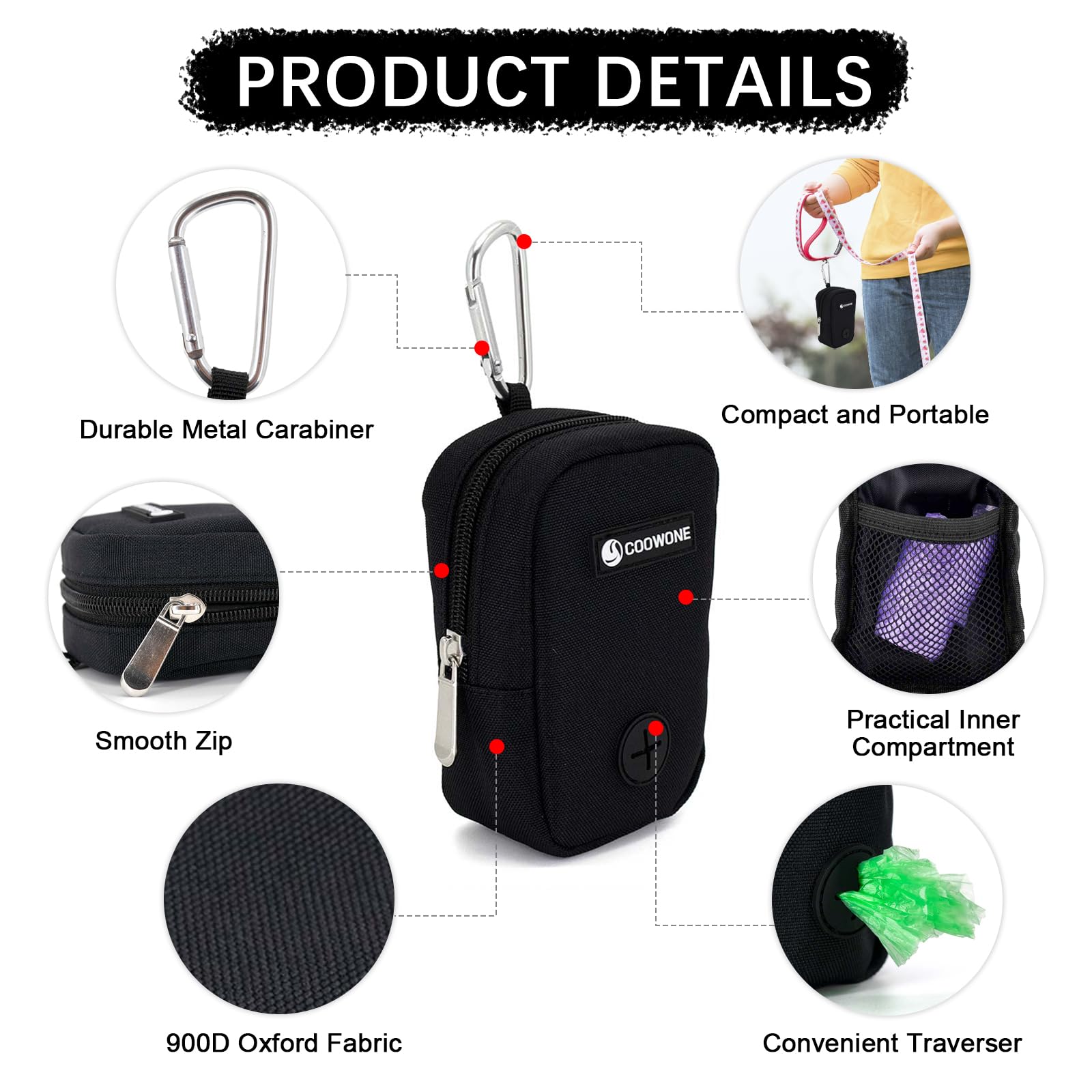 COOWONE Dog Treat Pouch & Poop Bag Holder - Hands Free, 900D Oxford, Mesh Dispenser for Training & Walking