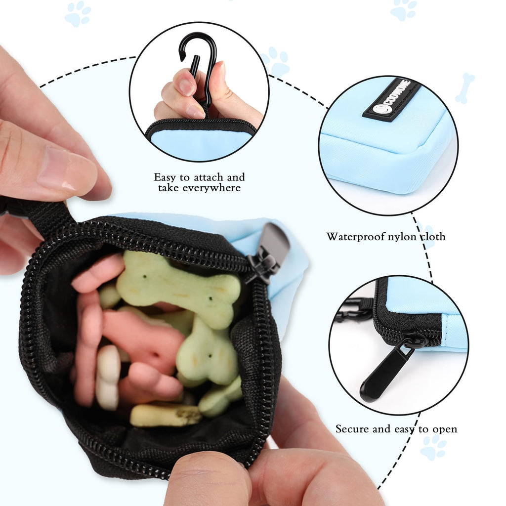 COOWONE Dog Treat Pouch – Waterproof Nylon Training Bag with Metal Carabiner, Blue