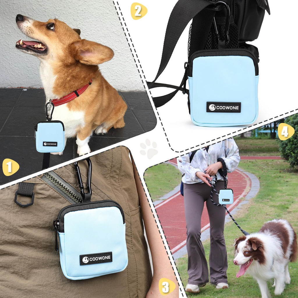 COOWONE Dog Treat Pouch – Waterproof Nylon Training Bag with Metal Carabiner, Blue