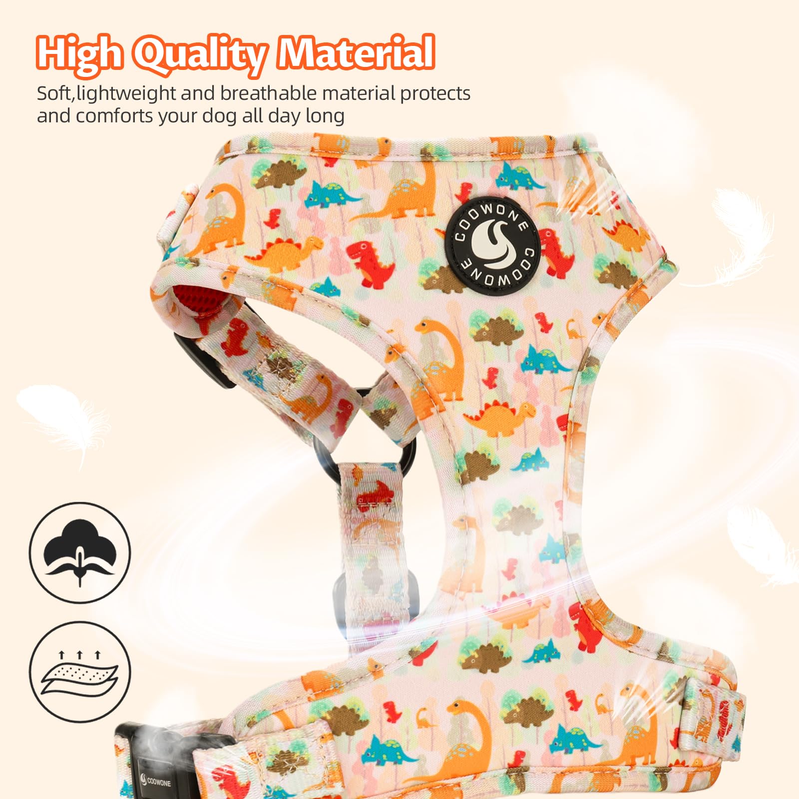 COOWONE No Pull Dog Harness and Leash Set – Ultra Lightweight Adjustable Vest for Small Medium Dogs with Floral Print