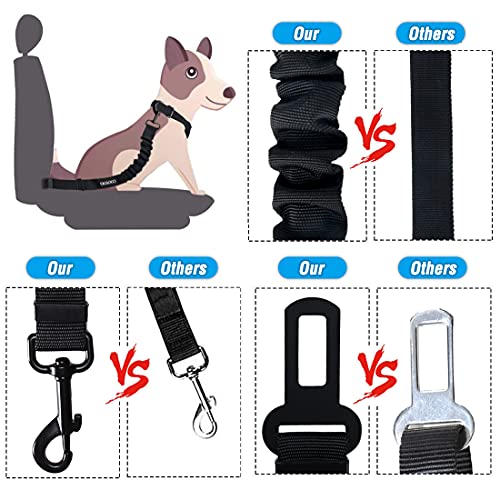 COOYOO Dog Seat Belt 3-Piece Set: Adjustable Retractable Car Harness with Elastic Bungee Buffer for Dogs, Heavy-Duty Nylon & Metal, Fits Most Vehicles (Pink+Blue)
