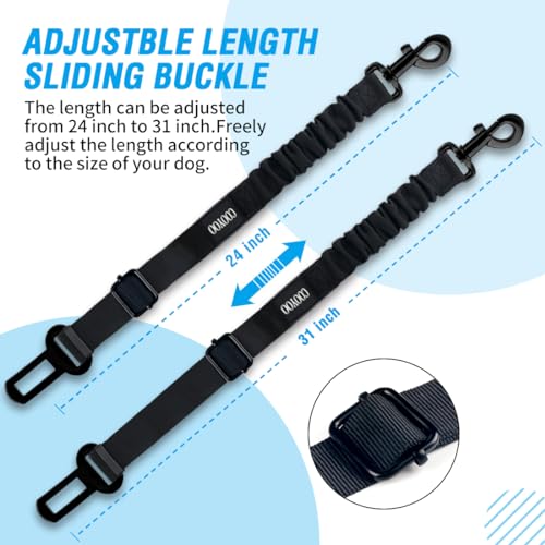 COOYOO Dog Seat Belt 3-Piece Set: Adjustable Retractable Car Harness with Elastic Bungee Buffer for Dogs, Heavy-Duty Nylon & Metal, Fits Most Vehicles (Pink+Blue)