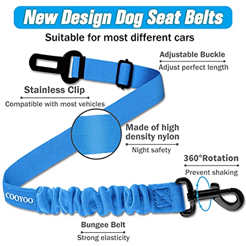 COOYOO Dog Seat Belt 3-Piece Set: Adjustable Retractable Car Harness with Elastic Bungee Buffer for Dogs, Heavy-Duty Nylon & Metal, Fits Most Vehicles (Pink+Blue)