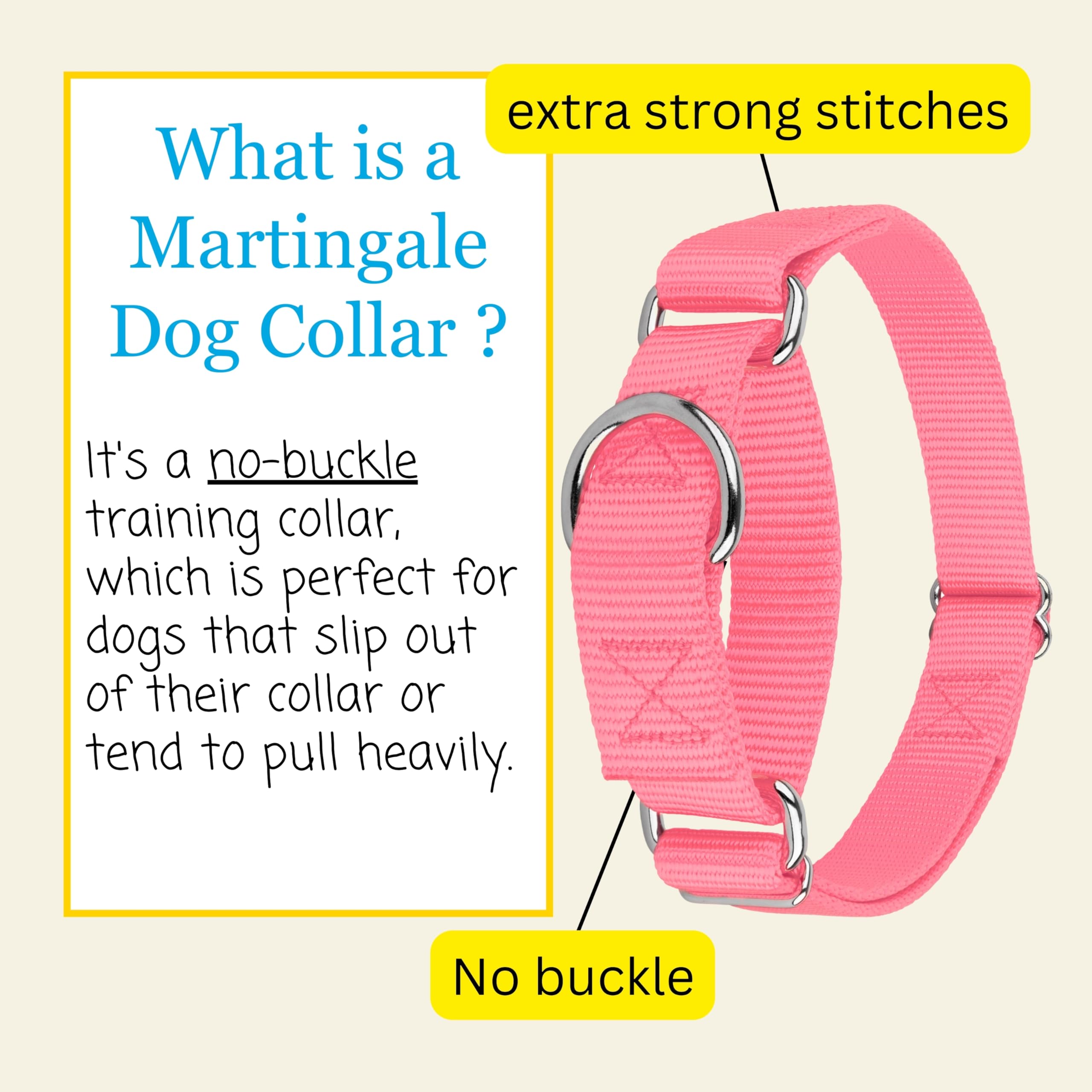 Country Brook Petz Martingale Dog Collar - Heavy-Duty Training Collar with No Buckle - Pink, 1 Inch, Medium
