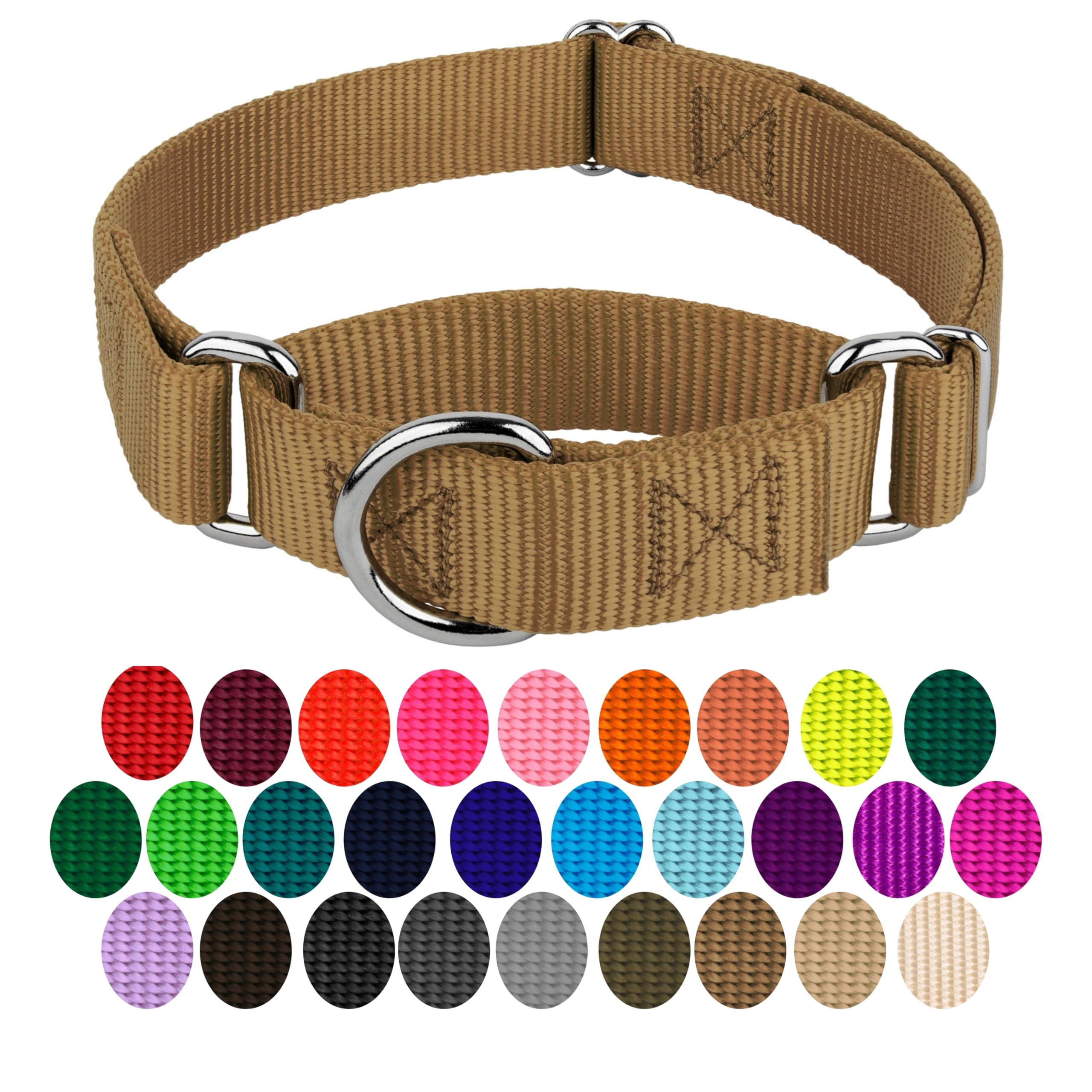 Country Brook Petz Martingale Dog Collar – Heavy-Duty No-Buckle Training Collar for Small Dogs, Coyote Tan (3/4" x 11-15")