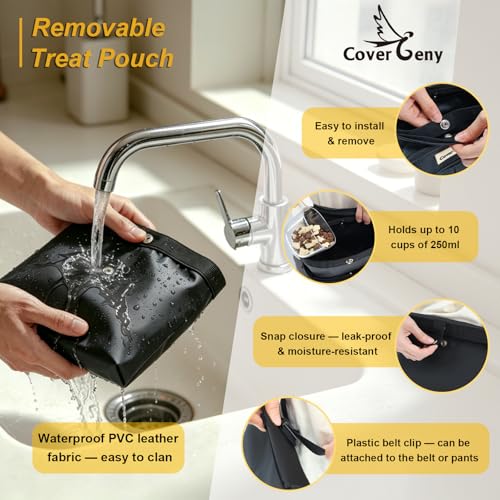 Cover Geny Dog Treat Pouch - Spill-Proof, 8-Cup Capacity, 3 Ways to Wear, with Collapsible Bowl & Clicker