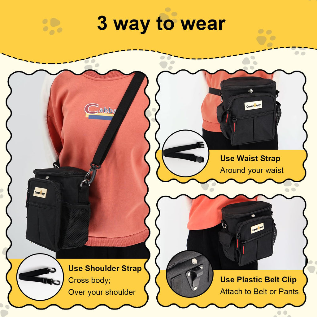 Cover Geny Dog Treat Pouch - Spill-Proof, 8-Cup Capacity, 3 Ways to Wear, with Collapsible Bowl & Clicker