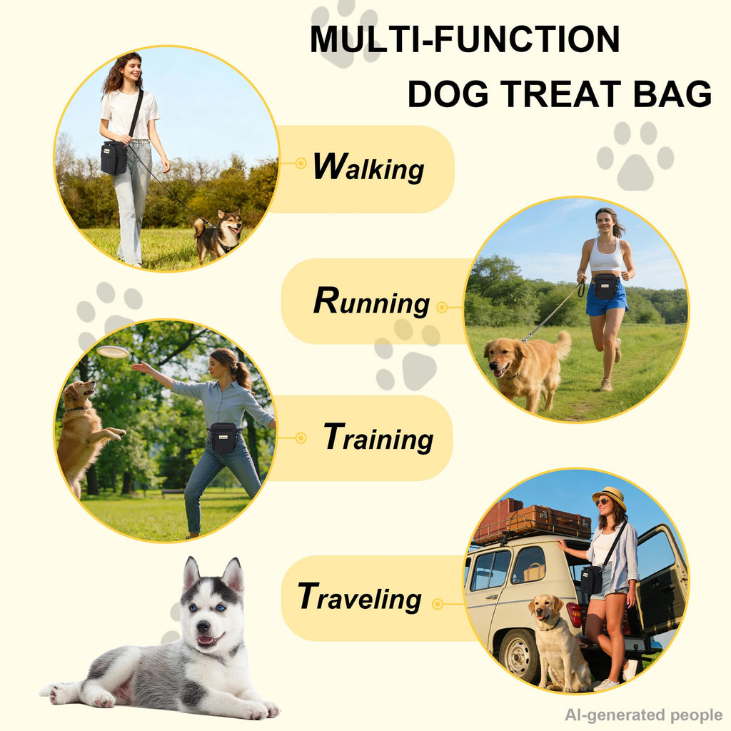 Cover Geny Dog Treat Pouch - Spill-Proof, 8-Cup Capacity, 3 Ways to Wear, with Collapsible Bowl & Clicker