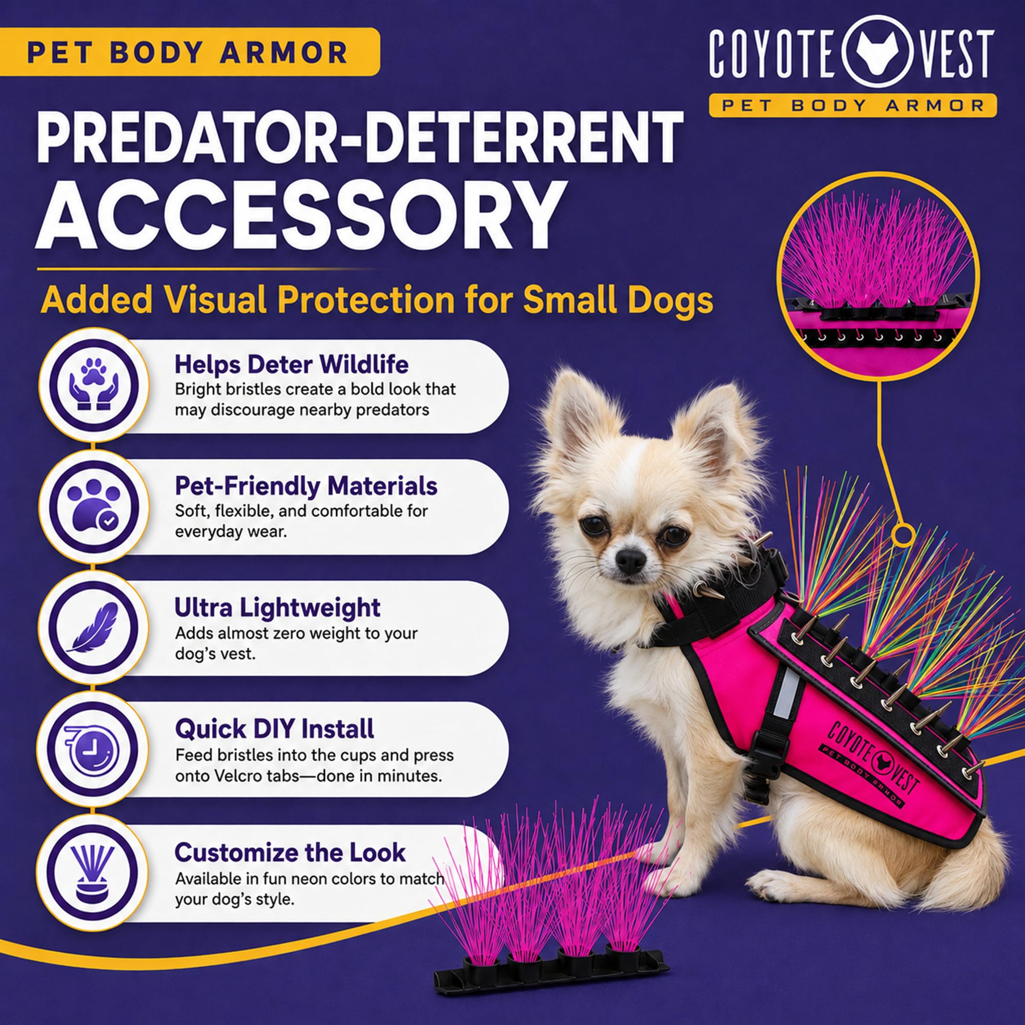 CoyoteWhiskers Blue Nylon Bristles for CoyoteVest or SpikeVest – Deter Predators, Made in USA (Small, Blue)