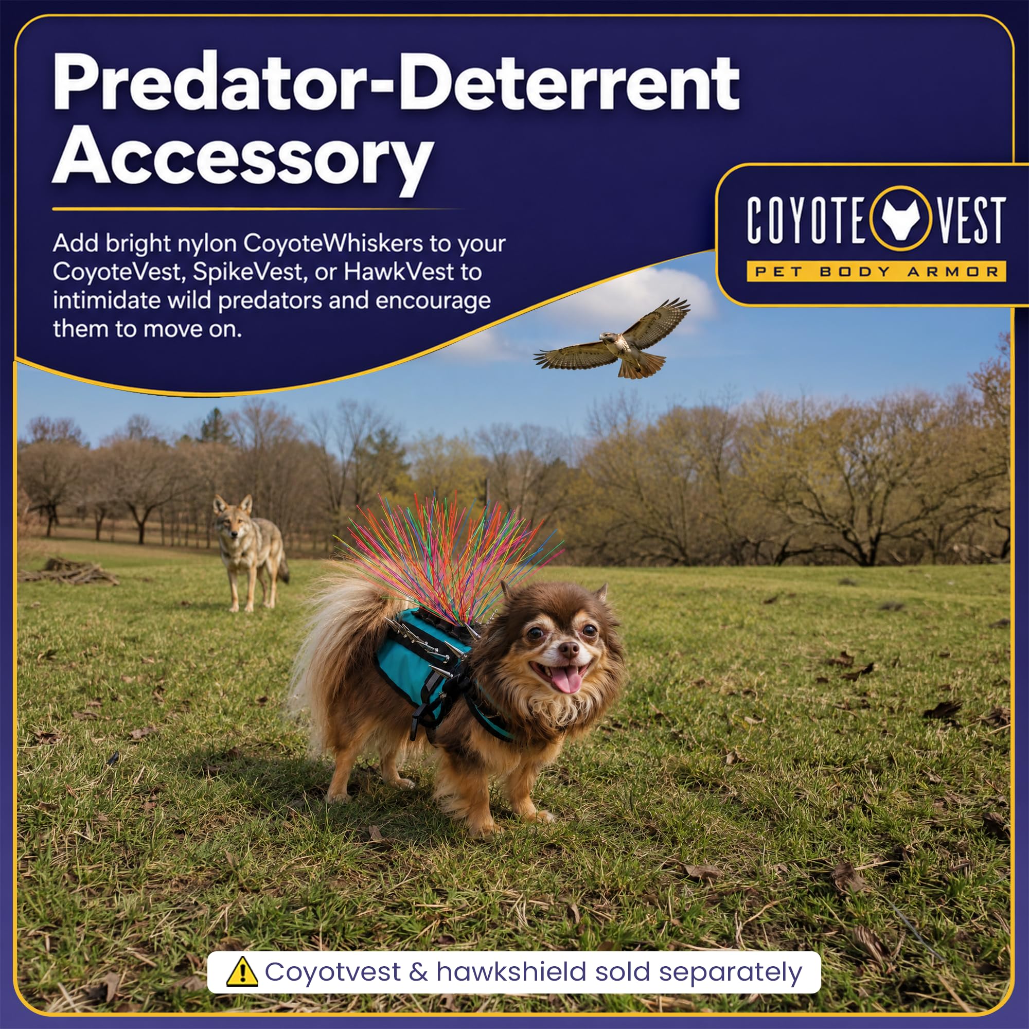CoyoteWhiskers Blue Nylon Bristles for CoyoteVest or SpikeVest – Deter Predators, Made in USA (Small, Blue)