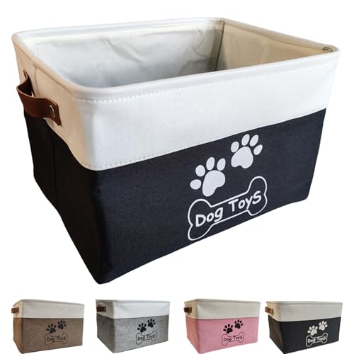 CPAKOWLGOO Collapsible Dog Toy Basket with Handles - Black, 15x11x9 Inches