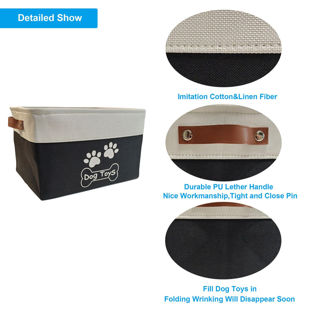 CPAKOWLGOO Collapsible Dog Toy Basket with Handles - Black, 15x11x9 Inches