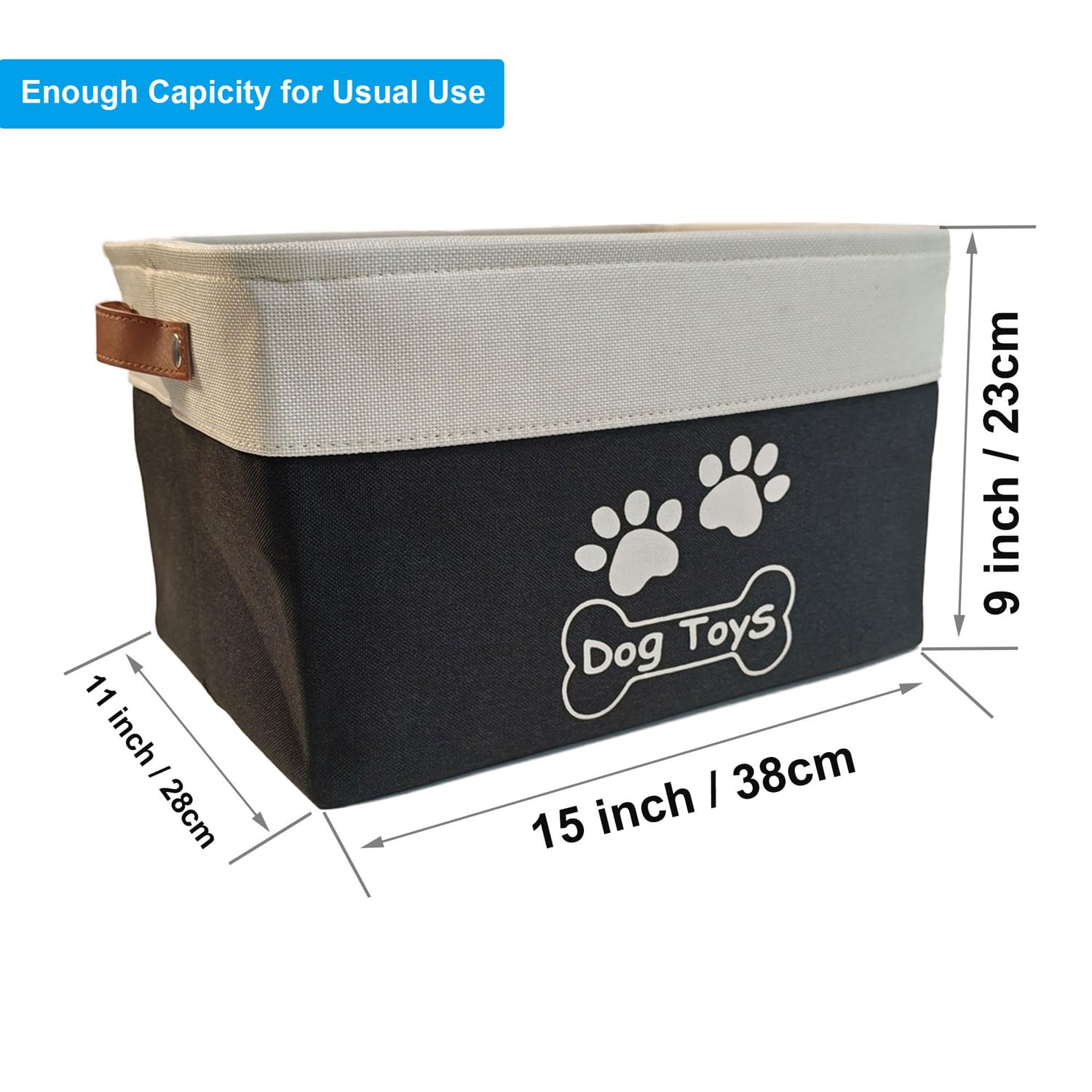 CPAKOWLGOO Collapsible Dog Toy Basket with Handles - Black, 15x11x9 Inches