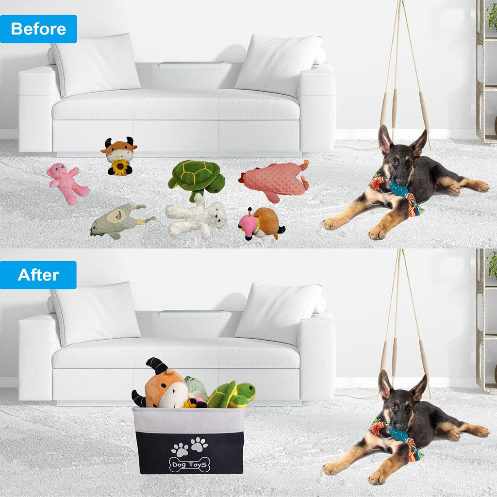 CPAKOWLGOO Collapsible Dog Toy Basket with Handles - Black, 15x11x9 Inches