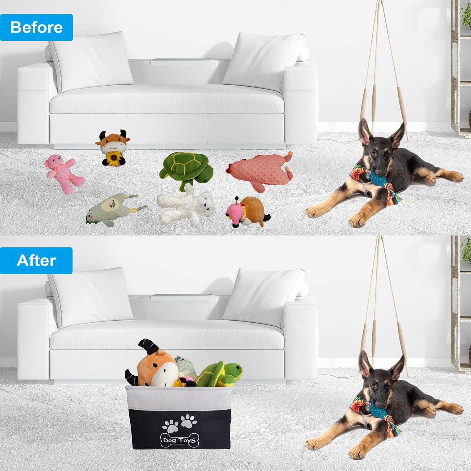 CPAKOWLGOO Collapsible Dog Toy Basket with Handles - Black, 15x11x9 Inches