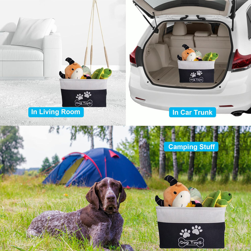 CPAKOWLGOO Collapsible Dog Toy Basket with Handles - Black, 15x11x9 Inches