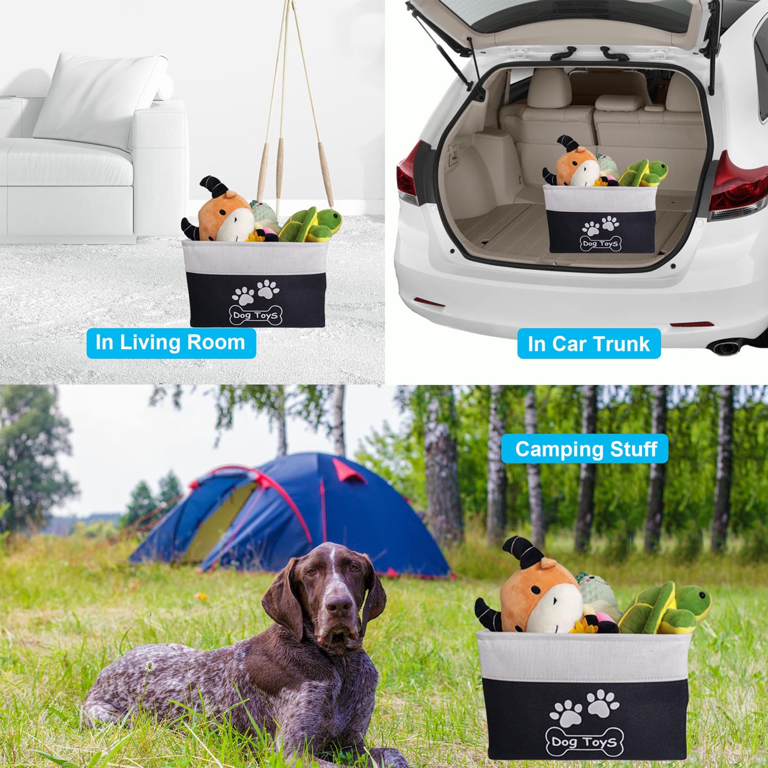 CPAKOWLGOO Collapsible Dog Toy Basket with Handles - Black, 15x11x9 Inches