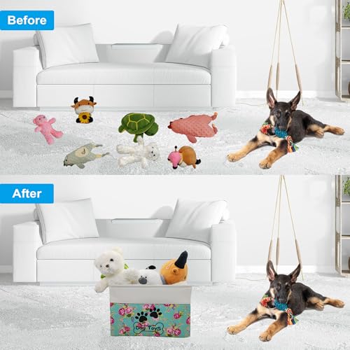 CPAKOWLGOO Large Collapsible Dog Toy Bin – 15x11x9 Inch Foldable Pet Toy Box with Steel Frame