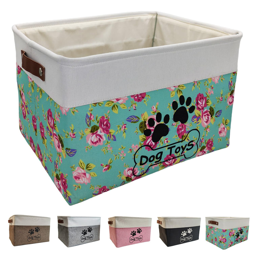 CPAKOWLGOO Large Collapsible Dog Toy Bin – 15x11x9 Inch Foldable Pet Toy Box with Steel Frame