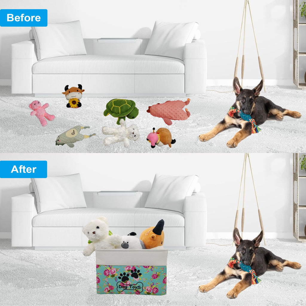 CPAKOWLGOO Large Collapsible Dog Toy Bin – 15x11x9 Inch Foldable Pet Toy Box with Steel Frame