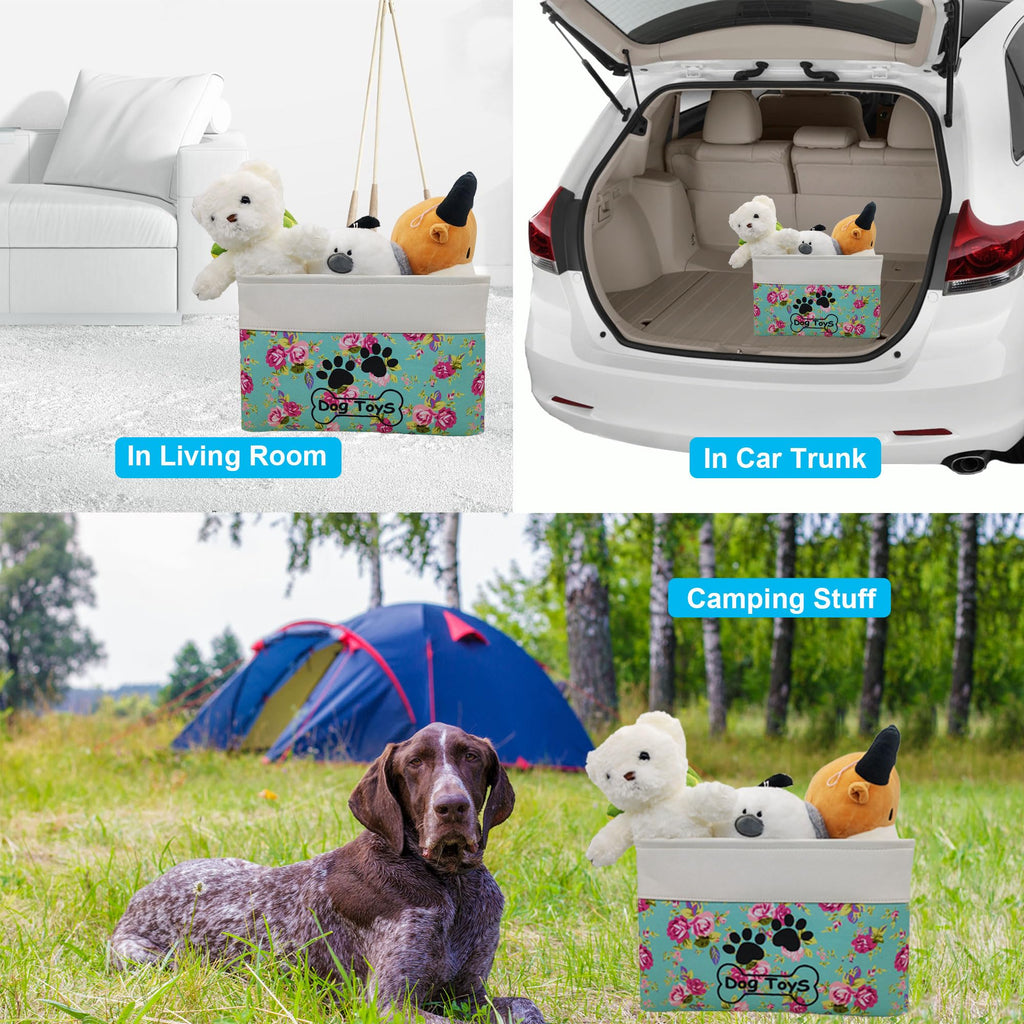 CPAKOWLGOO Large Collapsible Dog Toy Bin – 15x11x9 Inch Foldable Pet Toy Box with Steel Frame