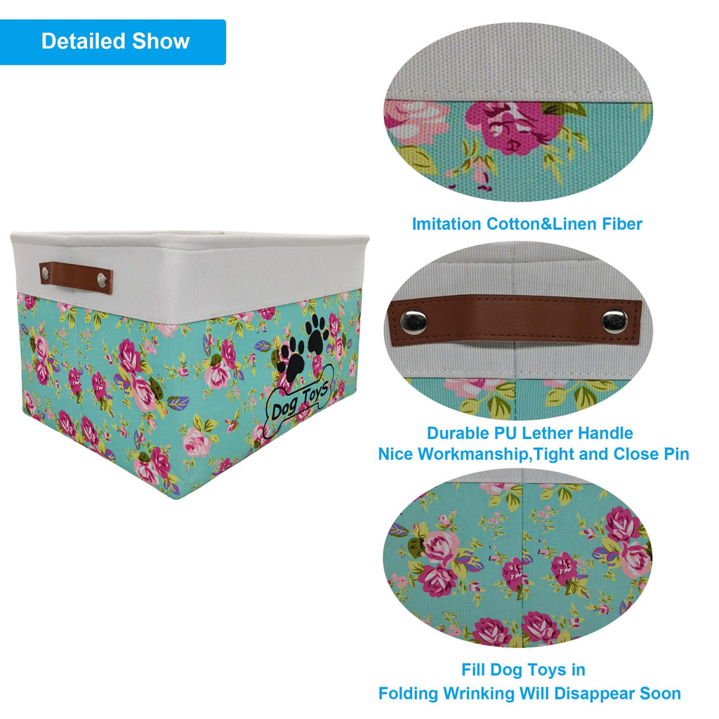 CPAKOWLGOO Large Collapsible Dog Toy Bin – 15x11x9 Inch Foldable Pet Toy Box with Steel Frame