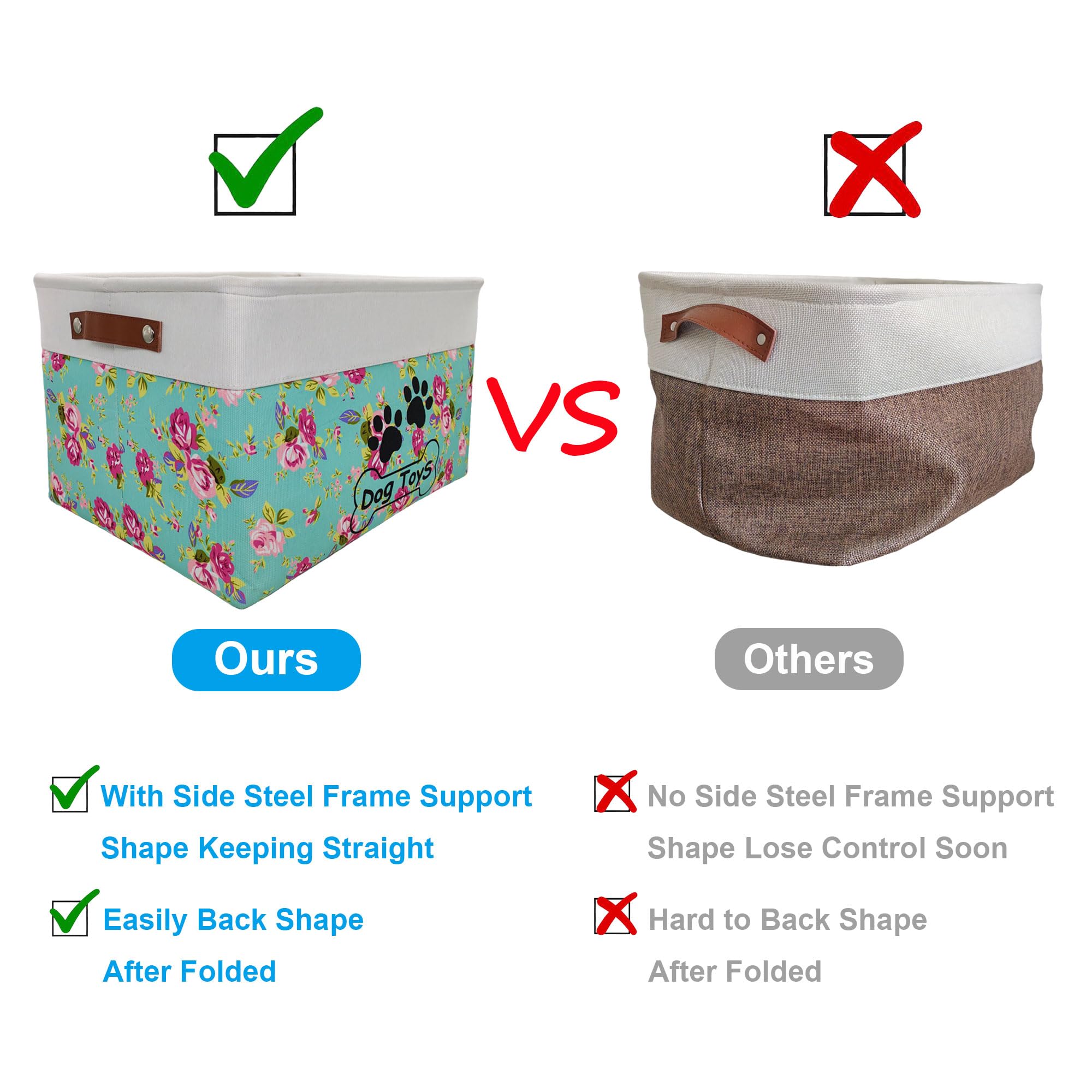 CPAKOWLGOO Large Collapsible Dog Toy Bin – 15x11x9 Inch Foldable Pet Toy Box with Steel Frame