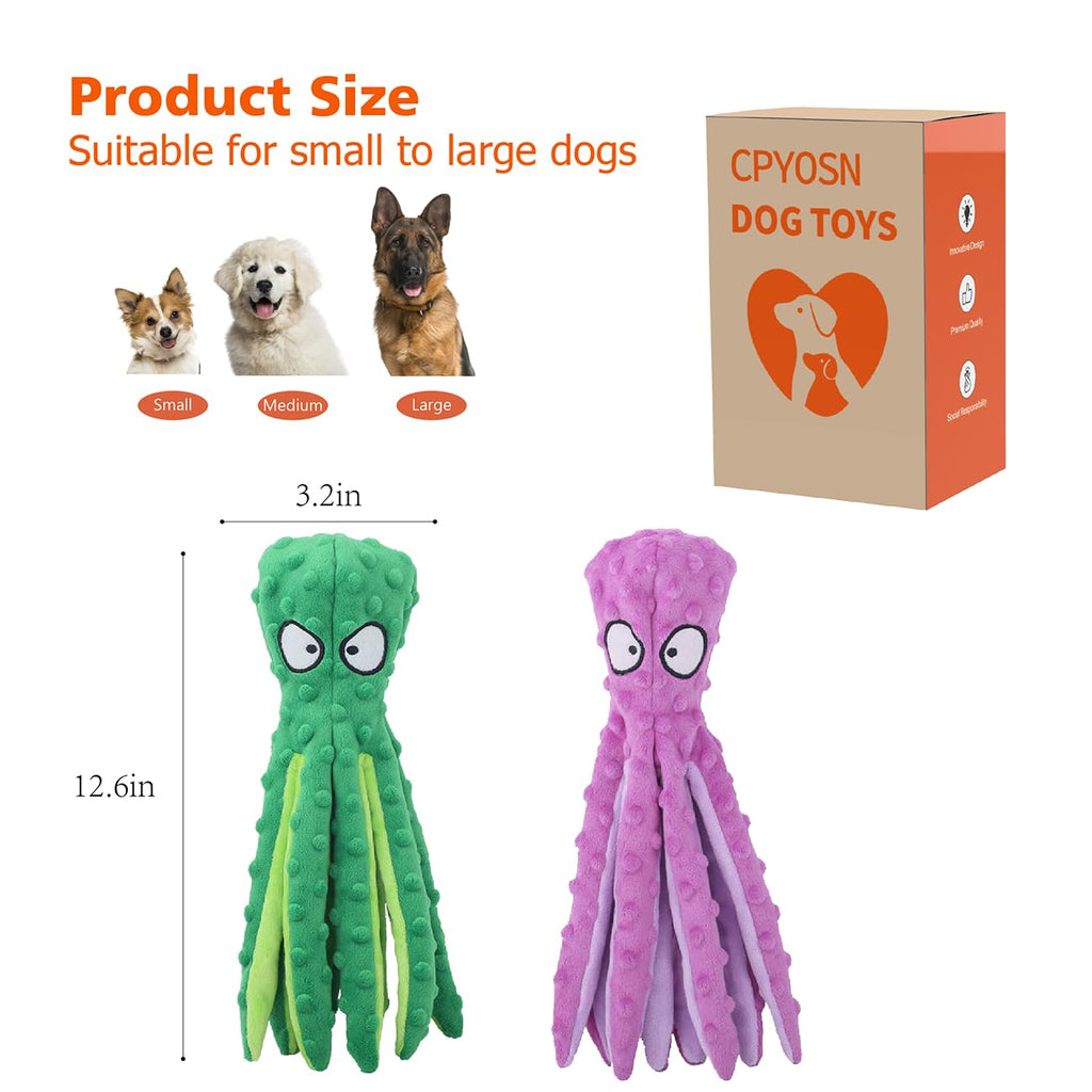 CPYOSN Octopus Squeaky Dog Toys 2-Pack – No Stuffing Crinkle Plush, Durable Interactive Chew Toys for Small to Large Dogs