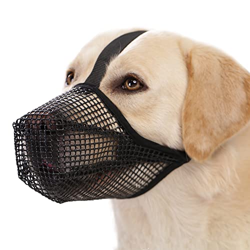 Crazy Felix Soft Mesh Dog Muzzle for Large Breeds, Size L (Black) – Breathable, Adjustable, Prevents Biting and Scavenging, Allows Panting and Drinking