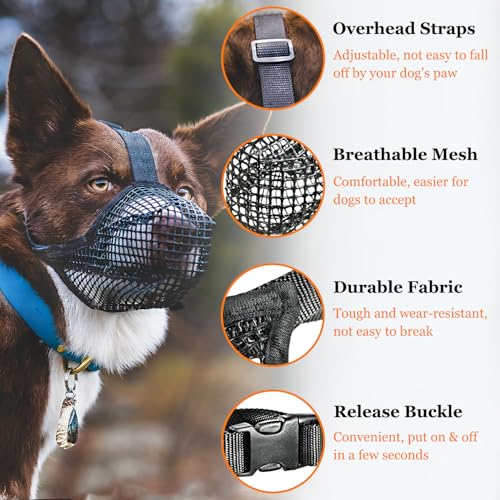 Crazy Felix Soft Mesh Dog Muzzle for Large Breeds, Size L (Black) – Breathable, Adjustable, Prevents Biting and Scavenging, Allows Panting and Drinking