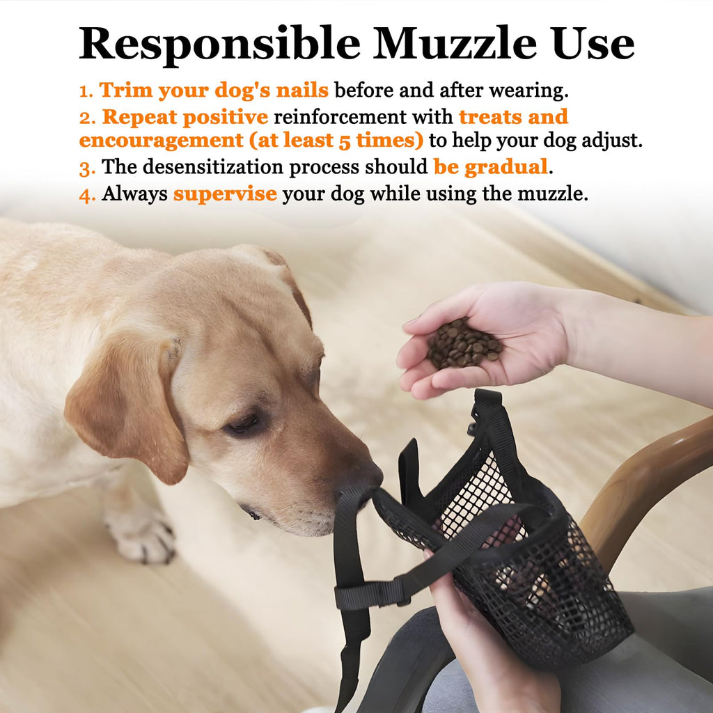 Crazy Felix Soft Mesh Dog Muzzle for Large Breeds, Size L (Black) – Breathable, Adjustable, Prevents Biting and Scavenging, Allows Panting and Drinking
