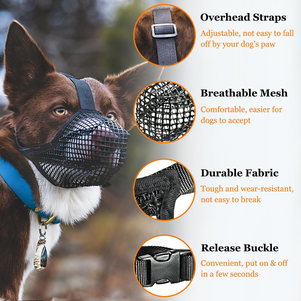 Crazy Felix Soft Mesh Dog Muzzle for Large Breeds, Size L (Black) – Breathable, Adjustable, Prevents Biting and Scavenging, Allows Panting and Drinking