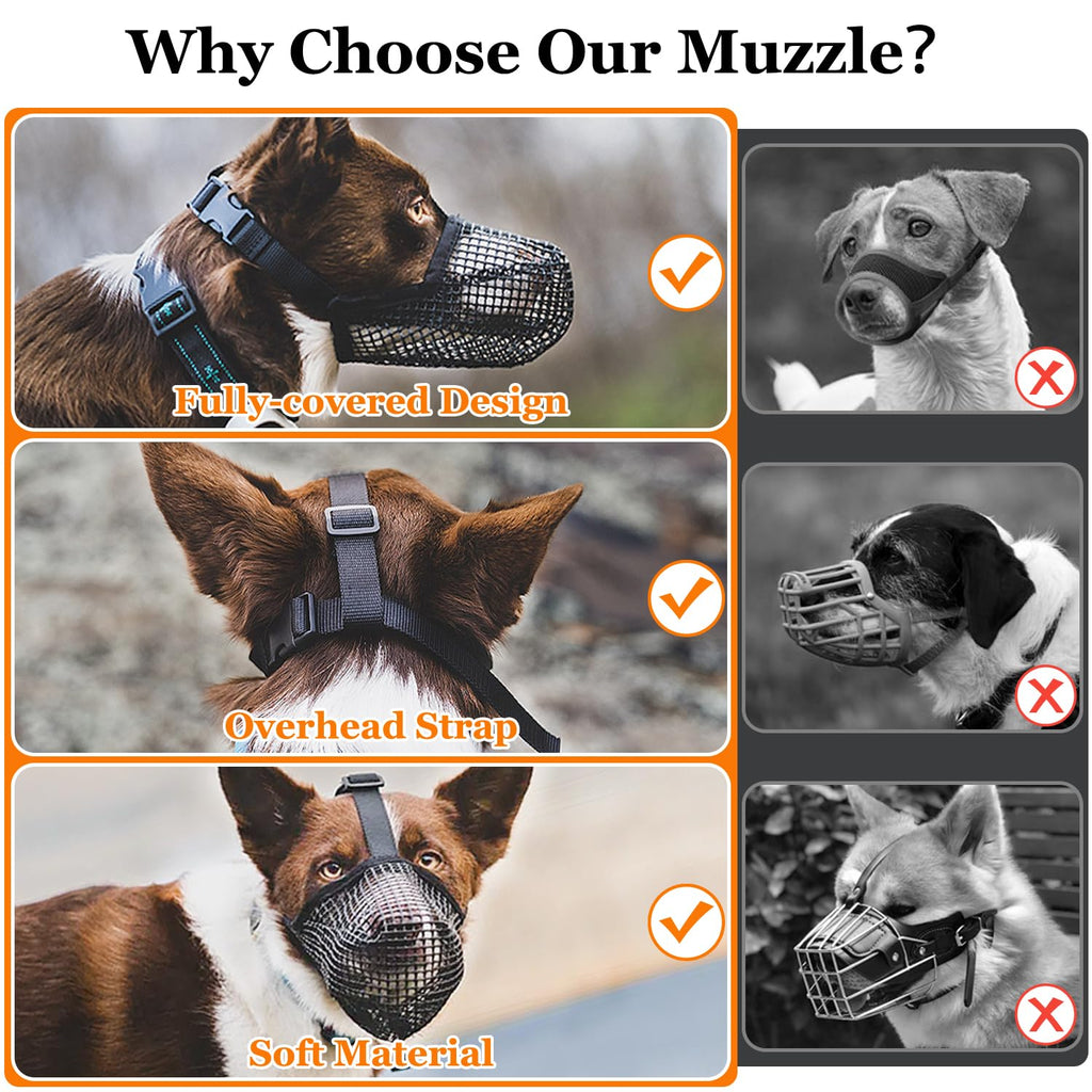 Crazy Felix Soft Mesh Dog Muzzle for Large Breeds, Size L (Black) – Breathable, Adjustable, Prevents Biting and Scavenging, Allows Panting and Drinking