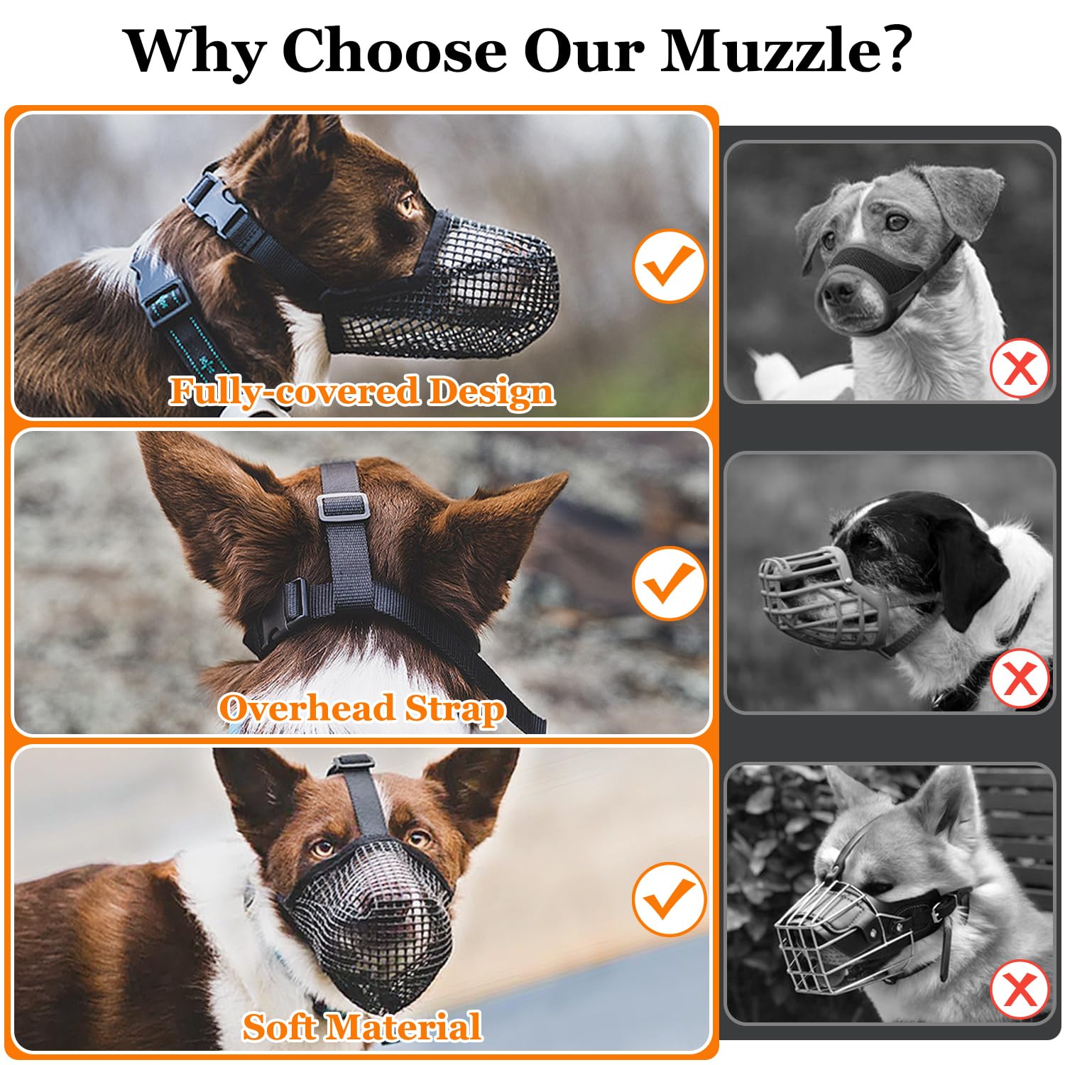 Crazy Felix Soft Mesh Dog Muzzle for Large Breeds, Size L (Black) – Breathable, Adjustable, Prevents Biting and Scavenging, Allows Panting and Drinking