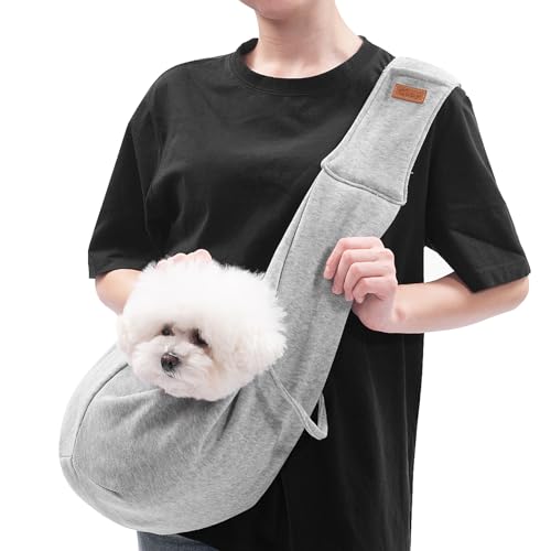 CUBY Dog & Cat Sling Carrier – Grey, Medium (Adjustable Strap) – Hands-Free Reversible Papoose for Small Pets