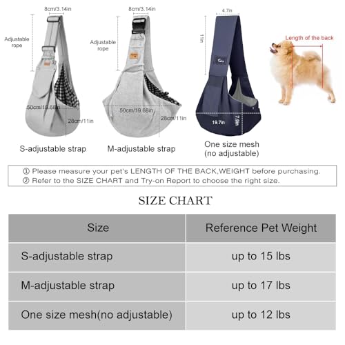 CUBY Dog & Cat Sling Carrier – Grey, Medium (Adjustable Strap) – Hands-Free Reversible Papoose for Small Pets