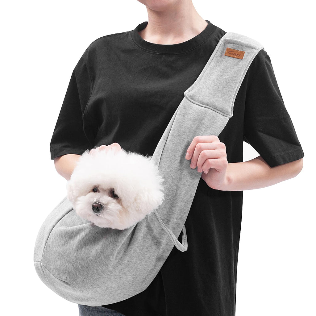 CUBY Dog & Cat Sling Carrier – Grey, Medium (Adjustable Strap) – Hands-Free Reversible Papoose for Small Pets